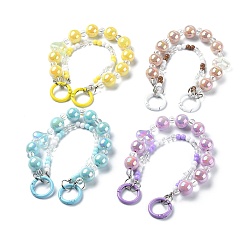 Mixed Color Acrylic Heart Beaded Mobile Straps, Multifunctional Chain, with Alloy Spring Gate Ring, Mixed Color, 24.5cm