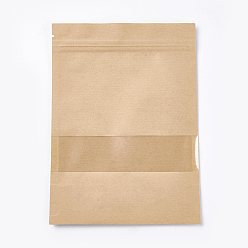 Цвет Древесины Бумажная сумка на молнии из крафт-бумаги, небольшой пакет из крафт-бумаги, закрывающиеся сумки, с окном, деревесиные, 20x15.9 см, односторонняя толщина: 5.5 мил(0.14мм)