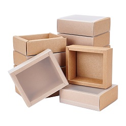 BurlyWood Kraft Paper Jewelry Boxes, with PVC, BurlyWood, Unfold: 44x38x0.05cm, Box: 16x10.2x5.5cm