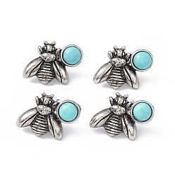 Synthetic Turquoise Synthetic Turquoise Bee Stud Earrings, Antique Silver Alloy Earrings with Brass Pins for Women, 15.5x20.5mm, Pin: 0.8mm