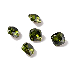 Dark Olive Green Cubic Zirconia Cabochons, Pointed Back & Back Plated, Square, Dark Olive Green, 8x8x4mm