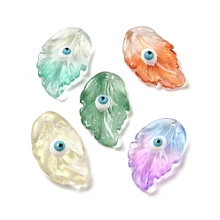 Mixed Color Transparent Glass with Enamel Pendants, Leaf with Evil Eye Charms, Mixed Color, 28x17x5.5~6mm, Hole: 1.2~1.4mm