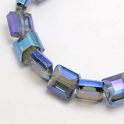 Royal Blue Electroplate Crystal Glass Square Beads Strands, Faceted, Rainbow Color Plated, Royal Blue, 13x13x8mm, Hole: 1mm, about 25pcs/strand, 12.7 inch