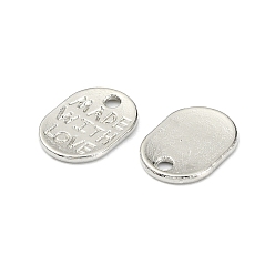 Platinum Tibetan Style Alloy Pendants, Lead Free & Cadmium Free, Oval with Word Made with Love, Platinum, 11x8x2mm, Hole: 2mm