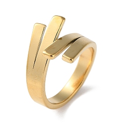 Real 18K Gold Plated 304 Stainless Steel Cuff Ring, Real 18K Gold Plated, US Size 7 3/4(17.9mm)