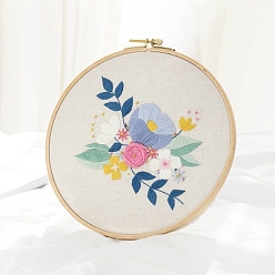AceroAzul Kit de bordado diy con patrón de flores, incluyendo agujas de bordar e hilo, paño de lino de algodón, acero azul, 270x270 mm