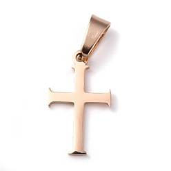Rose Gold 304 Stainless Steel Pendants, Cross, Rose Gold, 19.5x12x1.2mm, Hole: 3.5x7mm