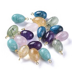 Golden Natural Mixed Stone Pendants, with 925 Sterling Silver Loop, Teardrop, Golden, 17.5~18.5x9.5mm, Hole: 1.4mm