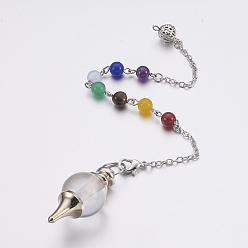 Quartz Crystal Natural Quartz Crystal Sphere Dowsing Pendulums, with Mixed Stone and Brass Findings, Chakra, Round, Platinum, 240~245mm