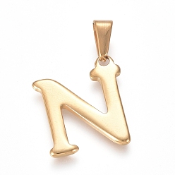Letter N 304 Stainless Steel Pendants, Golden, Initial Letter.N, 20x18x1.8mm, Hole: 3x7mm