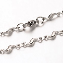 Stainless Steel Color 304 Stainless Steel Bar Link Chains Necklaces, with Lobster Claw Clasps, Stainless Steel Color, 17.3 inch(43.9cm)