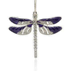 Indigo Alloy Enamel Dragonfly Big Pendants, with Crystal Rhinestone, Platinum, Indigo, 57x64x5mm, Hole: 2mm