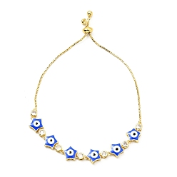 Blue Clear Cubic Zirconia & Enamel Star with Evil Eye Links Slider Bracelet, Gold Plated Brass Jewelry for Women, Lead Free & Cadmium Free, Blue, 10-5/8 inch(27cm)