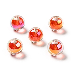 Orange Red Two Tone UV Plating Rainbow Iridescent Acrylic Beads, Round, Orange Red, 15~15.5x15.5~16mm, Hole: 3~3.1mm