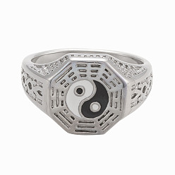 Plata Antigua Anillos de titanio de acero de los hombres, anillos de yin yang, con esmalte, chisme, plata antigua, tamaño de EE. UU. 12 3/4 (22 mm)