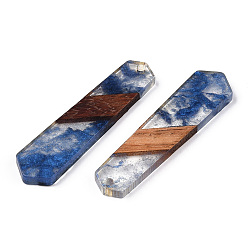 Azul Royal Colgantes de resina transparente y madera de nogal, encantos hexagonales, azul real, 49x12x3.5 mm, agujero: 2 mm