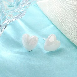 Blanco Pendientes de botón de corazón de cerámica con circonita biocerámica hipoalergénica, sin decoloración y sin níquel, blanco, 9.8x9.8 mm