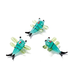 Light Sea Green Handmade Lampwork Beads, No Hole, Dragonfly, Light Sea Green, 31x30x11.5mm