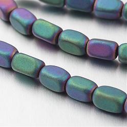Multi-color Plated Electroplate Non-magnetic Synthetic Hematite Bead Strands, Frosted, Cuboid, Multi-color Plated, 5x3mm, Hole: 1mm, about 87pcs/strand, 15.7 inch
