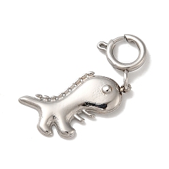 Stainless Steel Color 304 Stainless Steel Pendants, with Spring Ring Clasps, Dinosaur Charm, Stainless Steel Color, 30mm, Hole: 4.5mm