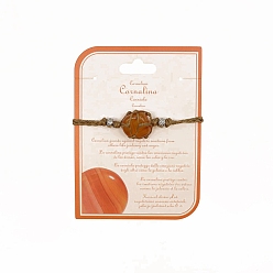 Ágata Roja Pulsera de cuentas trenzadas con bolsa de macramé de cornalina natural, pulsera ajustable con cordón encerado, 9-7/8 pulgada (25 cm)