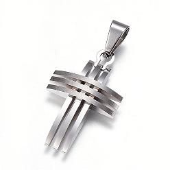 Stainless Steel Color 304 Stainless Steel Pendants, Frosted & Smooth Surface, Cross, Stainless Steel Color, 28x20x5mm, Hole: 7x5mm