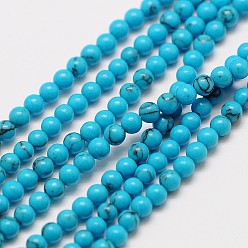 Turquoise Synthétique Synthétiques chinois brins de perles turquoise, ronde, 3mm, Trou: 0.8mm, Environ 126 pcs/chapelet, 16 pouce