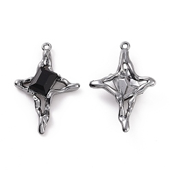 Gunmetal Rack Plating Alloy Black Glass Pendants, Cadmium Free & Lead Free & Nickle Free, Faceted, Star Charms with Rectangle, Gunmetal, 30x20x5mm, Hole: 1.2mm