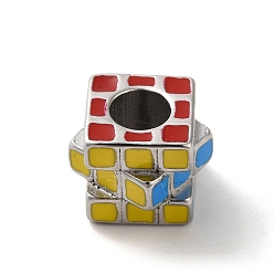 Stainless Steel Color 304 Stainless Steel Enamel European Beads, Large Hole Beads, Tweakcube, Stainless Steel Color, 8.5x11.5x11.5mm, Hole: 5mm