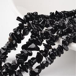Noir Pépites verre noir brins de perles, noir, 4~6x8~12x2~4mm, Trou: 1mm, environ 34.6 pouce