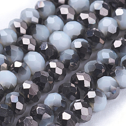 Negro Perlas de rondelle facetado de vidrio electrochapa hebras, imitación de jade, medio chapado, negro, 3x2 mm, agujero: 1 mm, sobre 165~169 unidades / cadena, 15~16 pulgada (38~40 cm)
