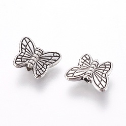 Antique Silver Tibetan Style Alloy Butterfly Beads, Cadmium Free & Lead Free, Antique Silver, 8x10.5x3mm, Hole: 1mm