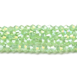 Vert Perles de verre imitation jade plaquent brins, de couleur plaquée ab , facette, Toupie, verte, 4x4mm, Trou: 0.8mm, Environ 87~98 pcs/chapelet, 12.76~14.61 pouce (32.4~37.1 cm)
