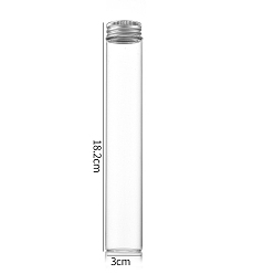 Argent Bouteilles en verre transparent conteneurs de perles, tubes de stockage de billes à vis avec capuchon en aluminium, colonne, argenterie, 3x18 cm, capacité: 100 ml (3.38 fl. oz)
