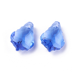 Bleu Royal Pendentifs en verre à facettes, feuille, bleu royal, 16x11x6mm, Trou: 1.5mm