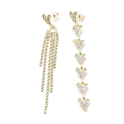 Light Gold Crystal Rhinestone Heart Tassel Asymmetrical Earrings with 925 Sterling Silver Pins, Alloy Long Dangle Stud Earrings for Women, Light Gold, 97~98mm, Pin: 0.8mm