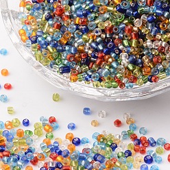 Color mezclado 12/0 perlas de cristal de la semilla, plata forrada agujero redondo, rondo, color mezclado, 2 mm, agujero: 1 mm, sobre 30000 perlas / libra