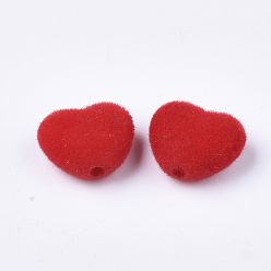 Красный Flocky акриловыми шариками, сердце, красные, 10.5~11x12x5 мм, отверстие : 1.8 мм