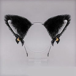 Noir Anime cosplay avec bandeau pelucheux oreilles de chat, bandeaux japonais lolita, accessoires de cheveux de costume de fête de filles, noir, 250mm