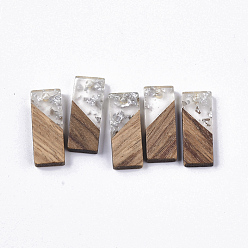Silver Transparent Resin & Walnut Wood Pendants, with Silver Foil, Rectangle, Silver, 23x9x3.5mm, Hole: 2mm