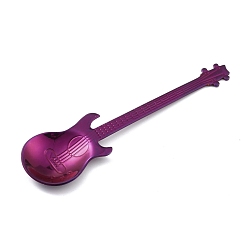 Purple 304 Stainless Steel Teaspoon, Guitar Spoon, for Stirring Mixing Sugar Dessert Coffee Spoon, Purple, 120.5x32x1.5mm