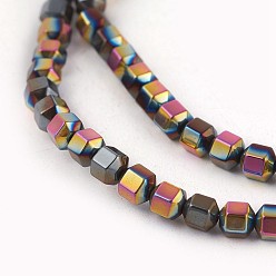 Multi-color Plated Electroplated Non-magnetic Synthetic Hematite Beads Strands, Half Plated, Hexagonal Prism, Multi-color Plated, 3.5x3.5x4mm, Hole: 0.5mm, about 107pcs/strand, 16.14 inch(41cm)
