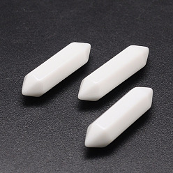 White Faceted Bullet Opaque Glass Point Beads for Wire Wrapped Pendants Making, Double Pointed No Hole Beads, White, 35x9x9mm