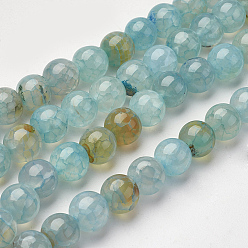 Light Blue Natural Agate Beads Strands, Dyed, Round, Light Blue, 8mm, Hole: 1mm, about 48pcs/strand, 15.3 inch(39cm)