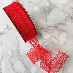 Red 22M Organza Flower Lace Ribbons, Garment Accessories, Gift Packaging, Red, 1-1/8 inch(30mm), about 24.06 Yards(22m)/Roll