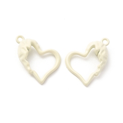Floral White Spray Painted Alloy Pendants, Hollow Heart Charm, Floral White, 21x15.5x0.6mm, Hole: 1.6mm