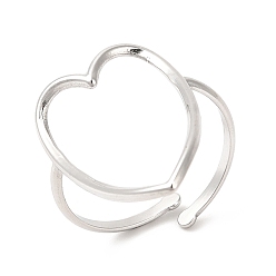 Color de Acero Inoxidable 201 brazalete abierto de acero inoxidable, anillo de corazón de amor hueco para mujer, color acero inoxidable, tamaño de EE. UU. 8 1/2 (18.6 mm), 2 mm