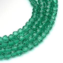 Verdemar Abaloiros de vidrio transparentes, ronda facetada (32 facetas), verde mar, 6 mm, agujero: 1 mm, sobre 100 unidades / cadena, 24 pulgada