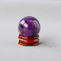 Amethyst Natural Amethyst Ball Display Decorations, Reiki Energy Stone Ornaments, with Wood Holder, 30mm