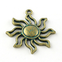 Antique Bronze & Green Patina Sun Zinc Alloy Pendants, Cadmium Free & Lead Free, Antique Bronze & Green Patina, 34.5x31x3mm, Hole: 2mm